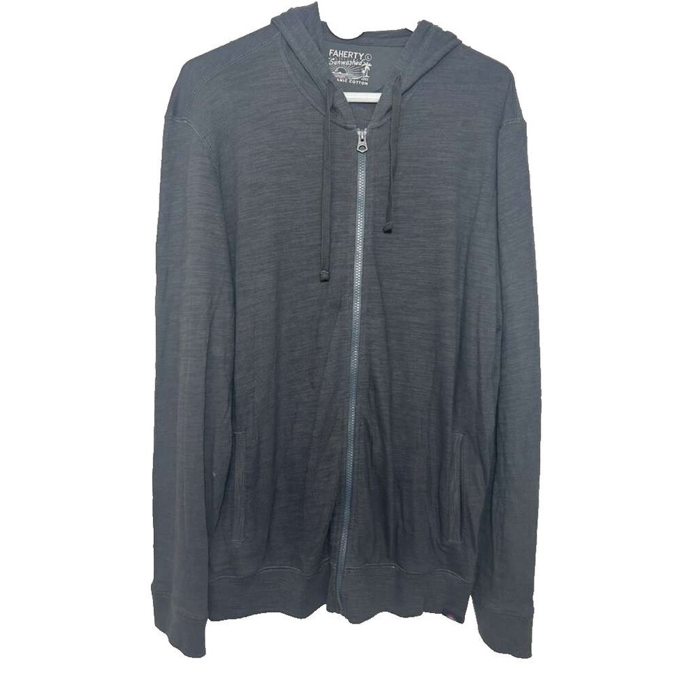Faherty Full Zip Hooded Jacket Men's Large Gray Cotton Casual